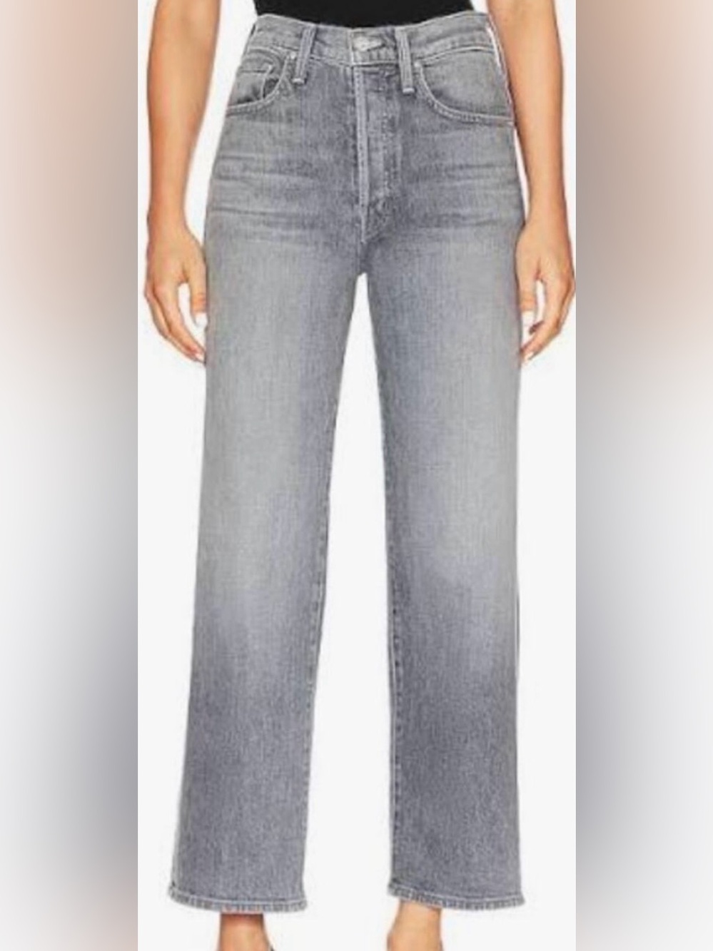 Mother Jeans The Rambler Ankle High Rise Straight Gray Denim Bars & Phrases 30